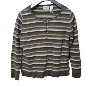 Liz Claiborne Sweater Womens XL Striped Career Academia, Accented Wrist Sweater